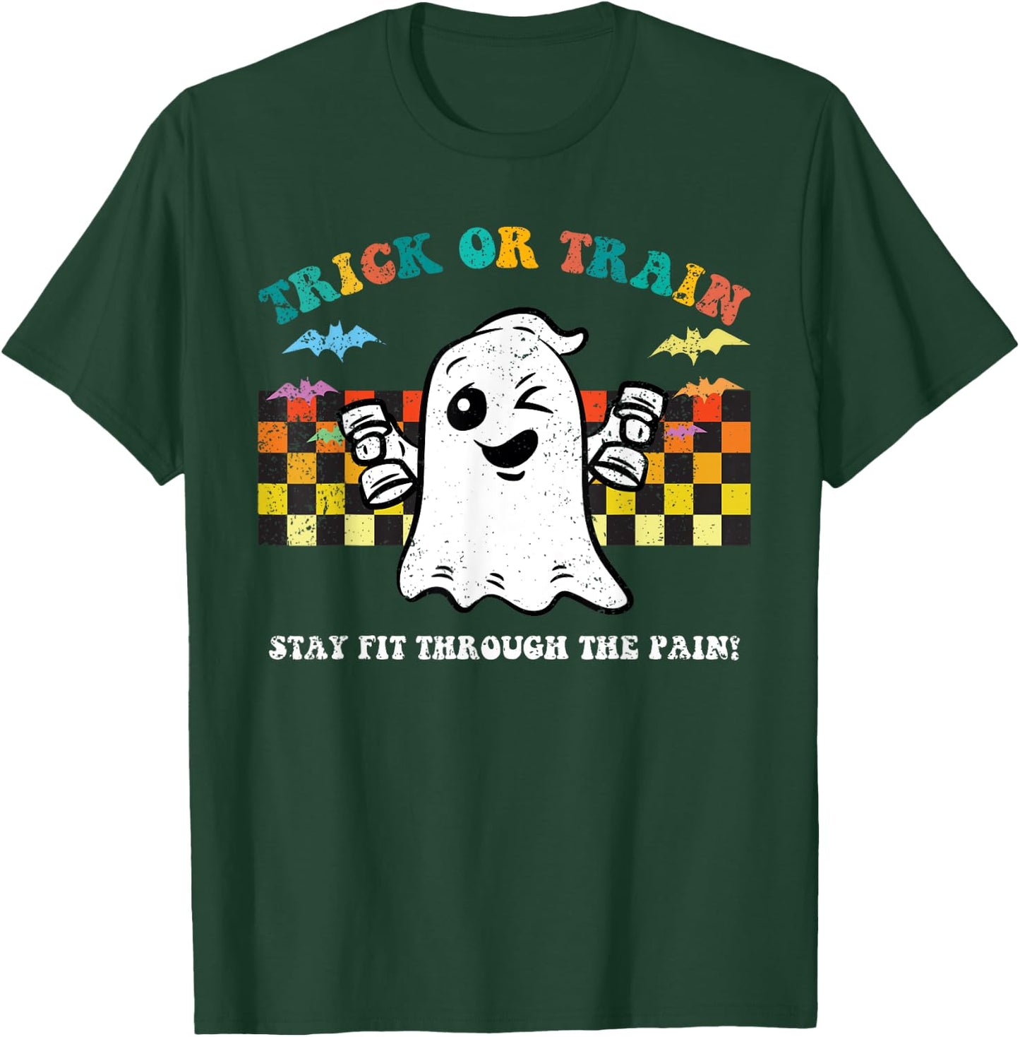 Trick Or Train Ghost Halloween Costume Fitnes Gym Workout T-Shirt - T-Shirt | Forest