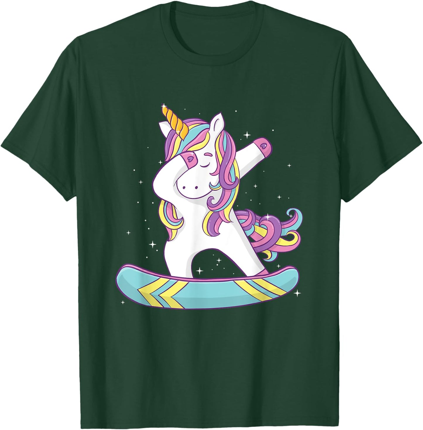 Unicorn Dabbing Snowboarder - Snowboard Snowboarding Lover T-Shirt - T-Shirt | Forest