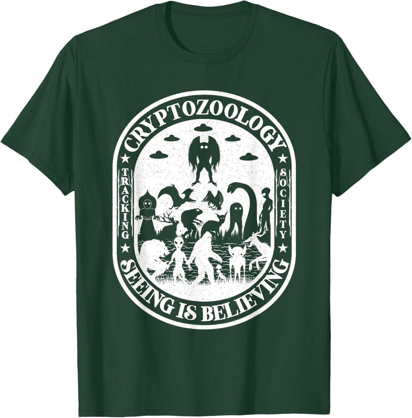 Bigfoot Nessie Mothman And Aliens Cryptid Team Cryptozoology T-Shirt - T-Shirt | Forest