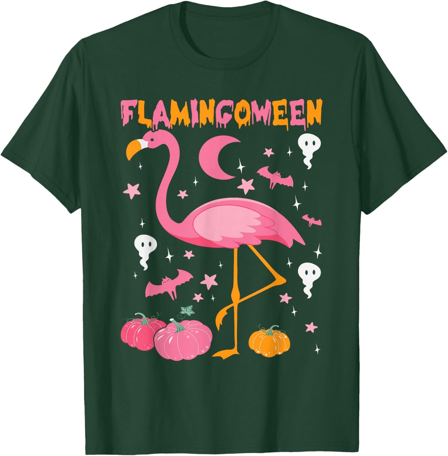 Happy Flamingoween Pink Flamingo Halloween Skeleton Spooky T-Shirt - T-Shirt | Forest