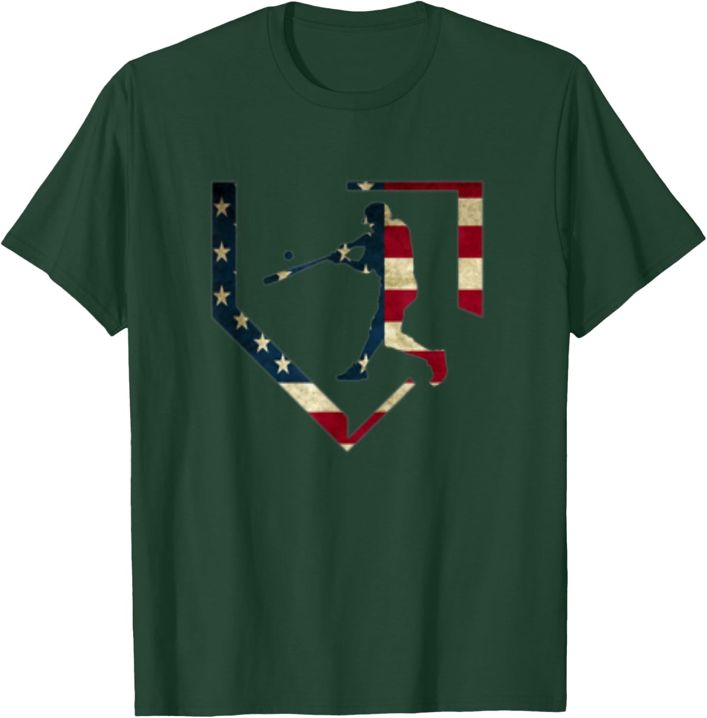 High School Baseball Season College Ball Player USA Flag T-Shirt - T-Shirt | Forest