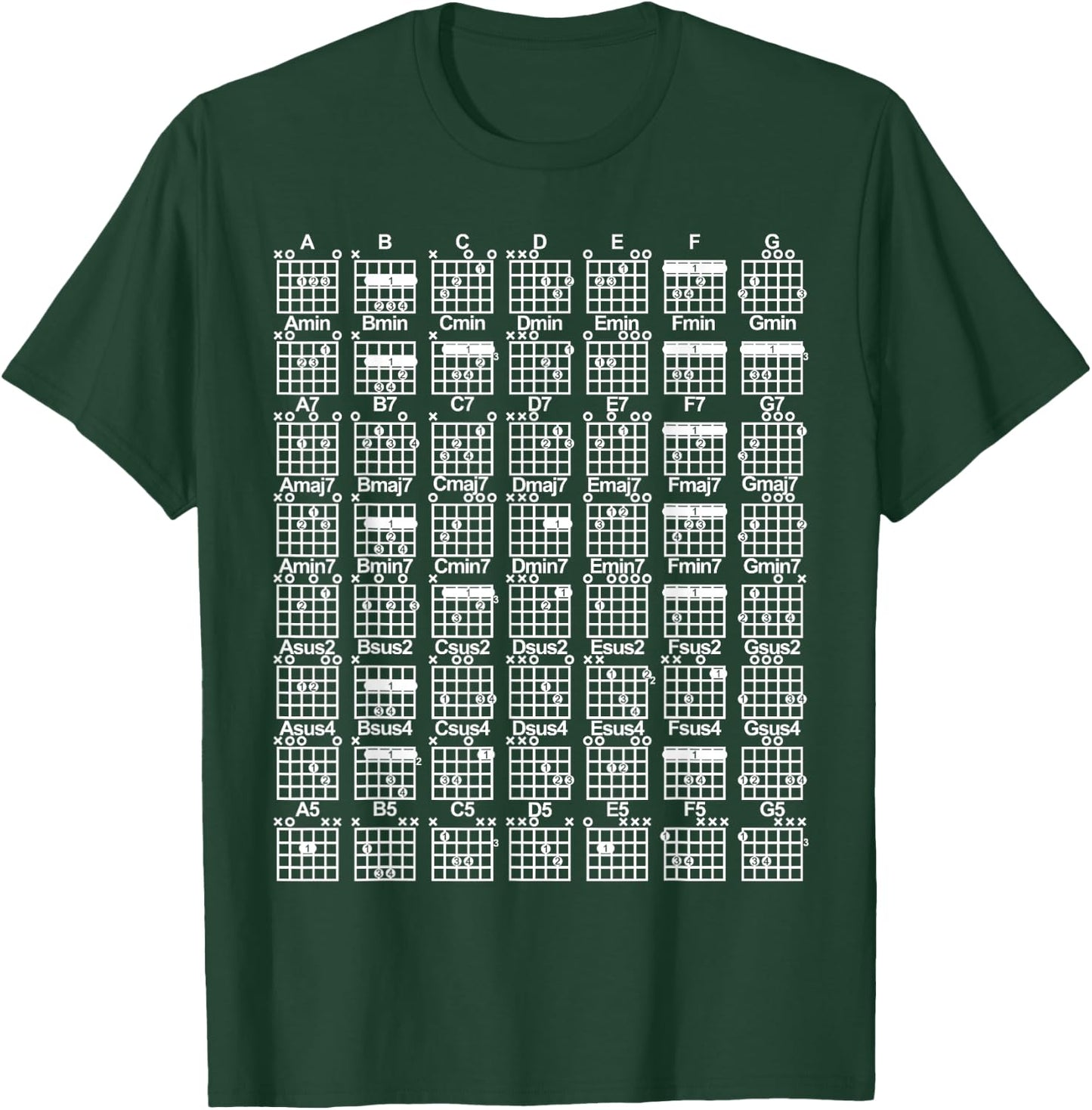 Guitar Chord Chart with Numbered Positions Barre Chord T-Shirt - T-Shirt | Forest