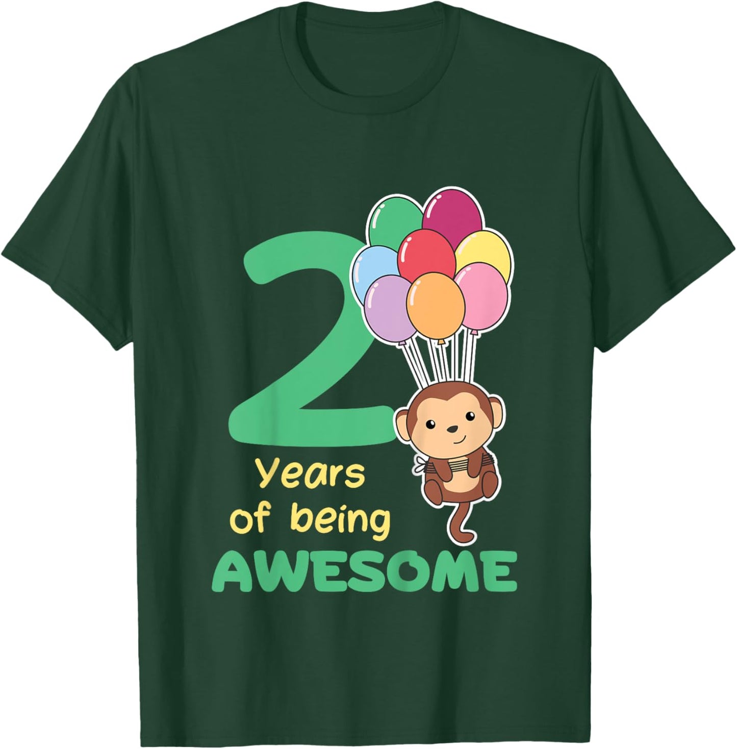 Monkey 2nd Birthday For Kids Two Year Old Monkey T-Shirt - T-Shirt | Forest