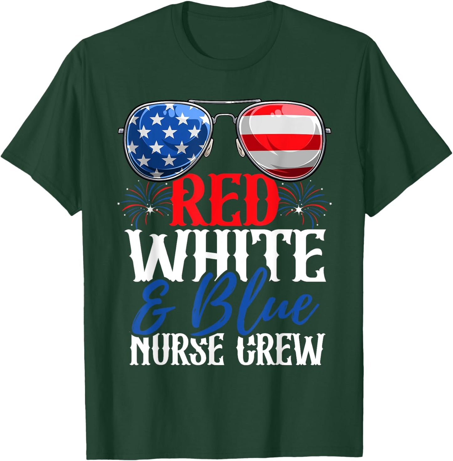 Red White And Blue Nurse Crew 4th Of July American Flag T-Shirt - T-Shirt | Forest