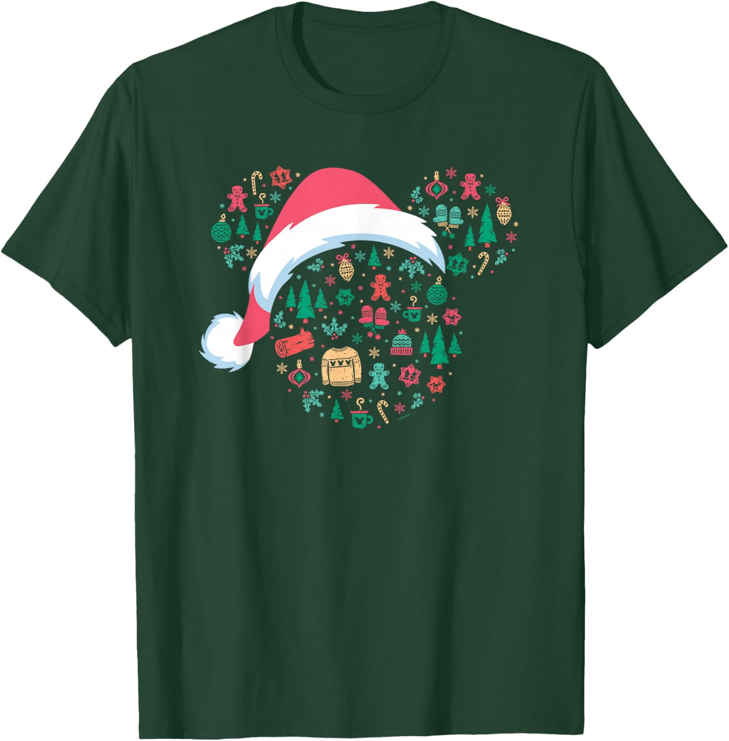 Disney Mickey Mouse Head Icon Christmas Holiday Santa Hat T-Shirt - T-Shirt | Forest