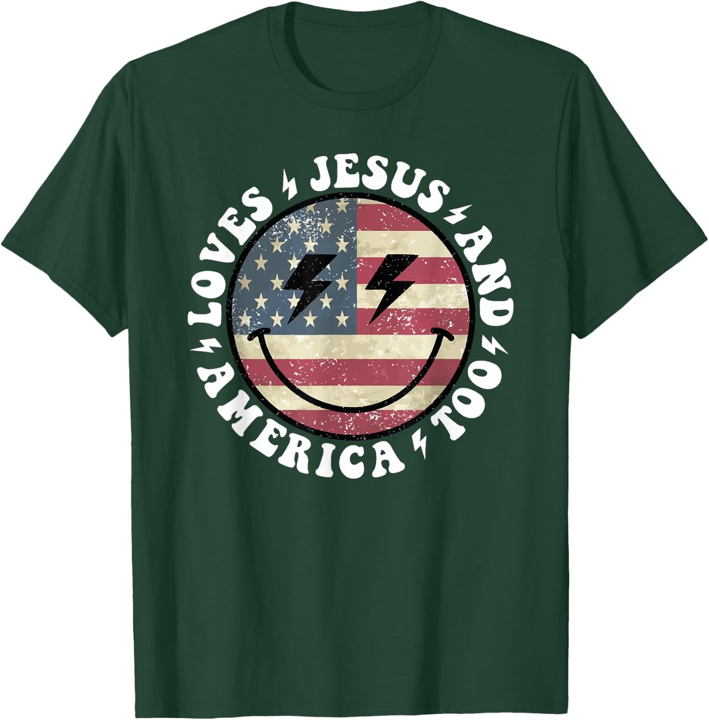 Loves Jesus and America Too God Christian 4th of July retro T-Shirt - T-Shirt | Forest