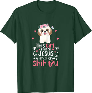 Shih Tzu This Girl Runs On Jesus And Shih Tzu Dog T-Shirt - T-Shirt | Forest