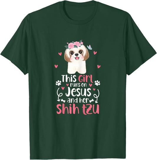 Shih Tzu This Girl Runs On Jesus And Shih Tzu Dog T-Shirt - T-Shirt | Forest