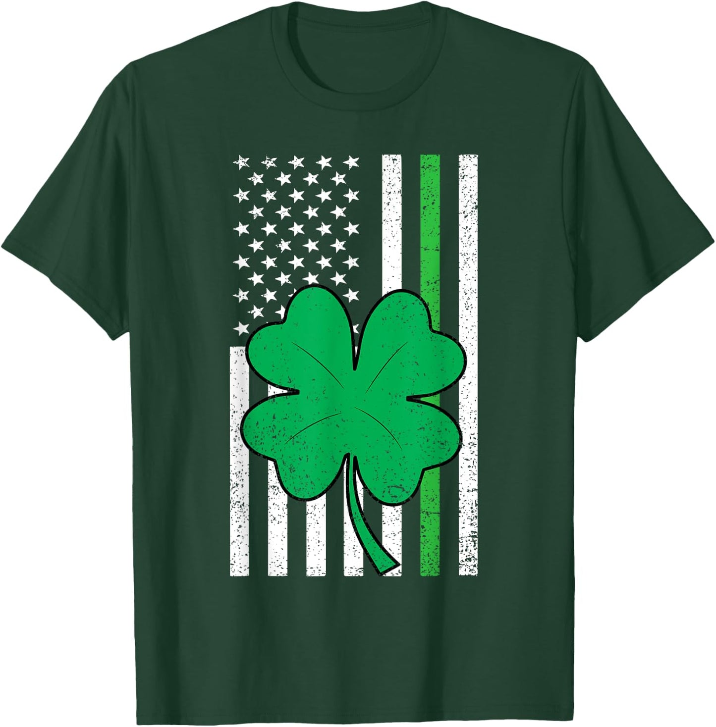 Shamrock American Flag Green Line St Patricks Day Military T-Shirt - T-Shirt | Forest