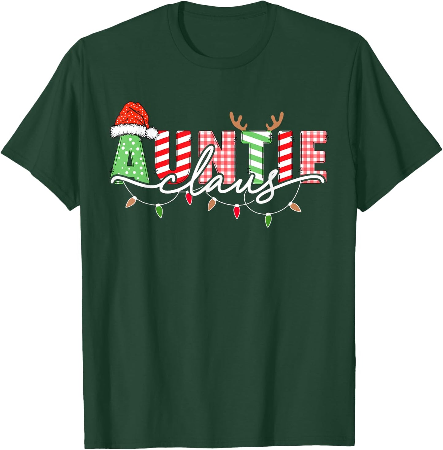 Auntie Claus Xmas Christmas Lights Pajama Family Matching T-Shirt - T-Shirt | Forest