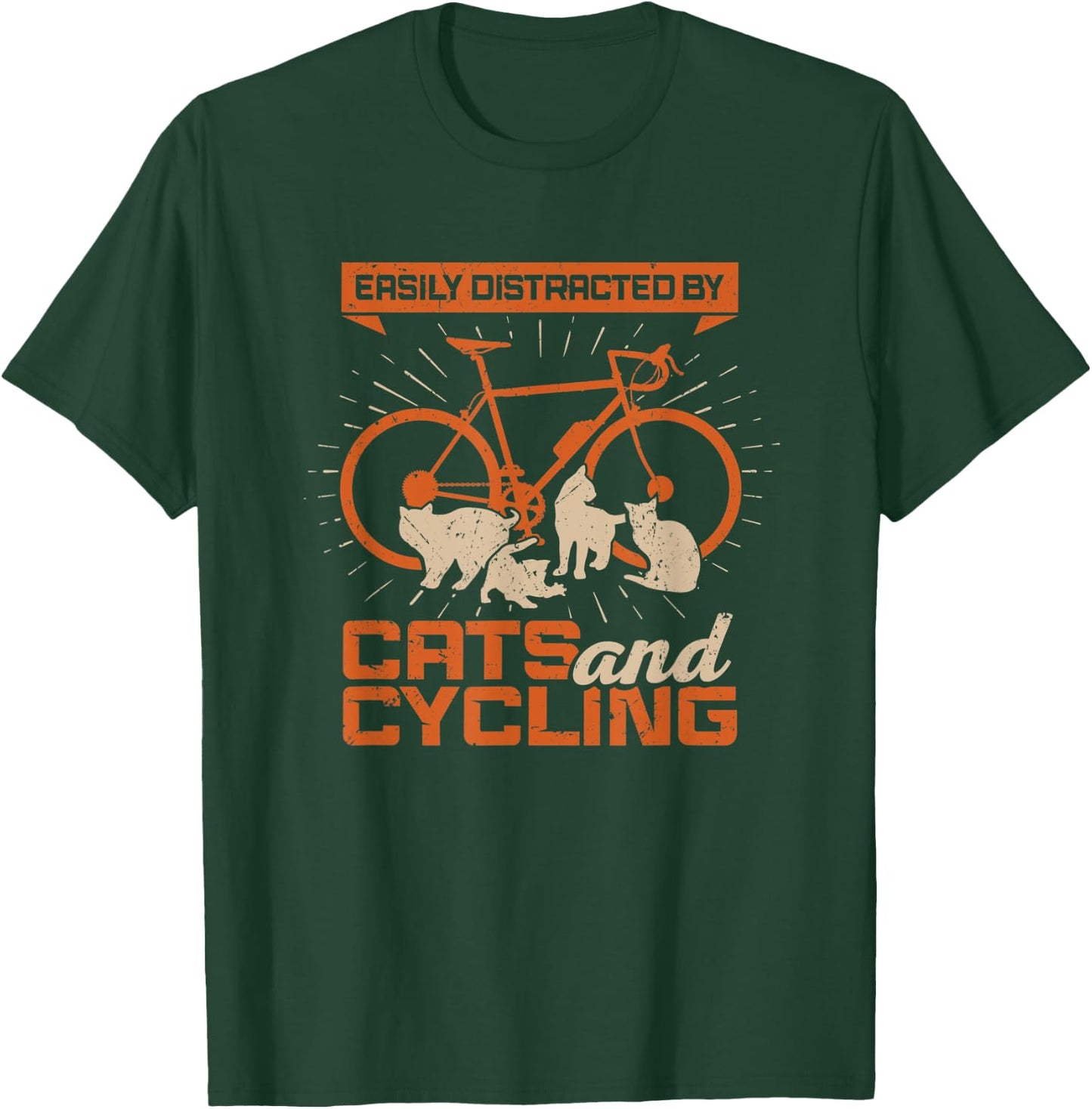 Easily Distracted By Cats And Cycling T-Shirt - T-Shirt | Forest