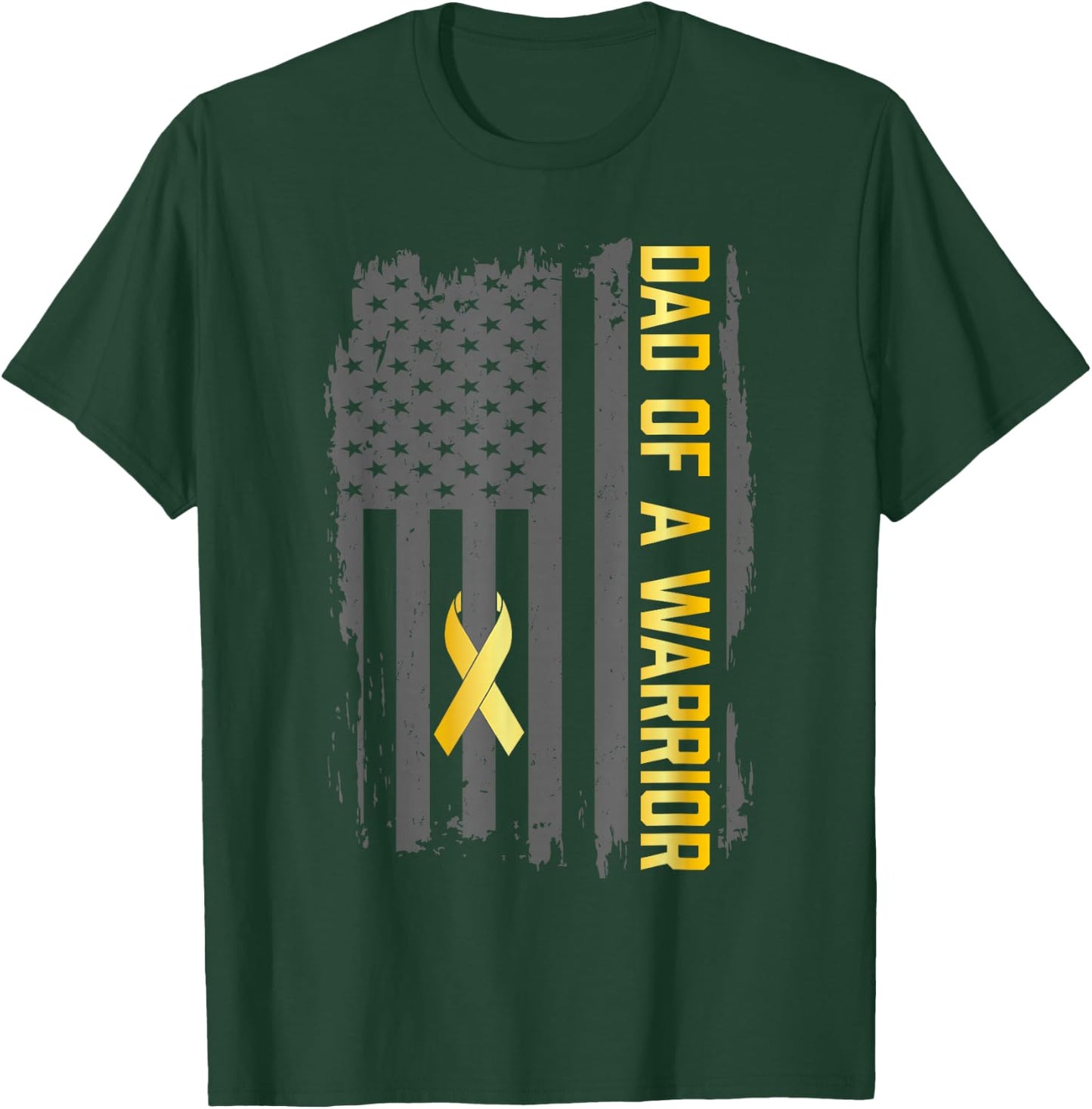 Childhood Cancer Usa Flag Dad of a Warrior Childhood Cancer T-Shirt - T-Shirt | Forest