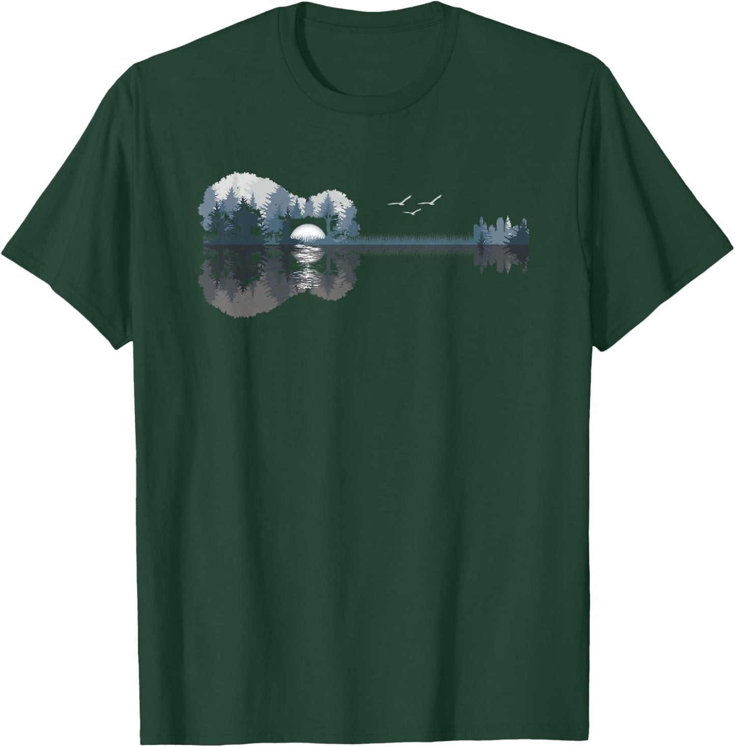 Acoustic Guitar Lake Music Guitarist Musician Men Women T-Shirt - T-Shirt | Forest