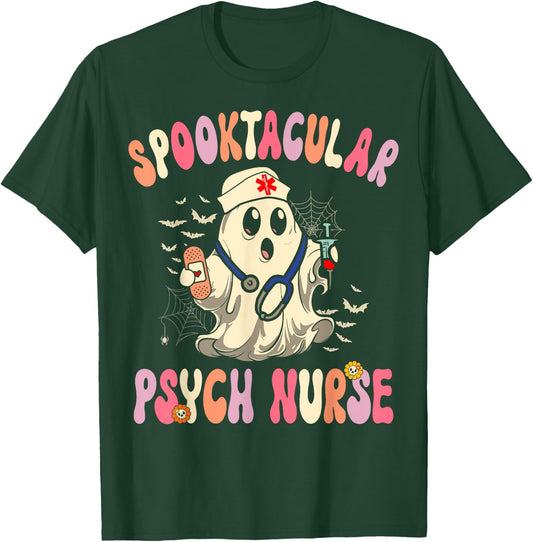 Spooktacular Psych Nurse Retro Halloween Ghost Nursing T-Shirt - T-Shirt | Forest