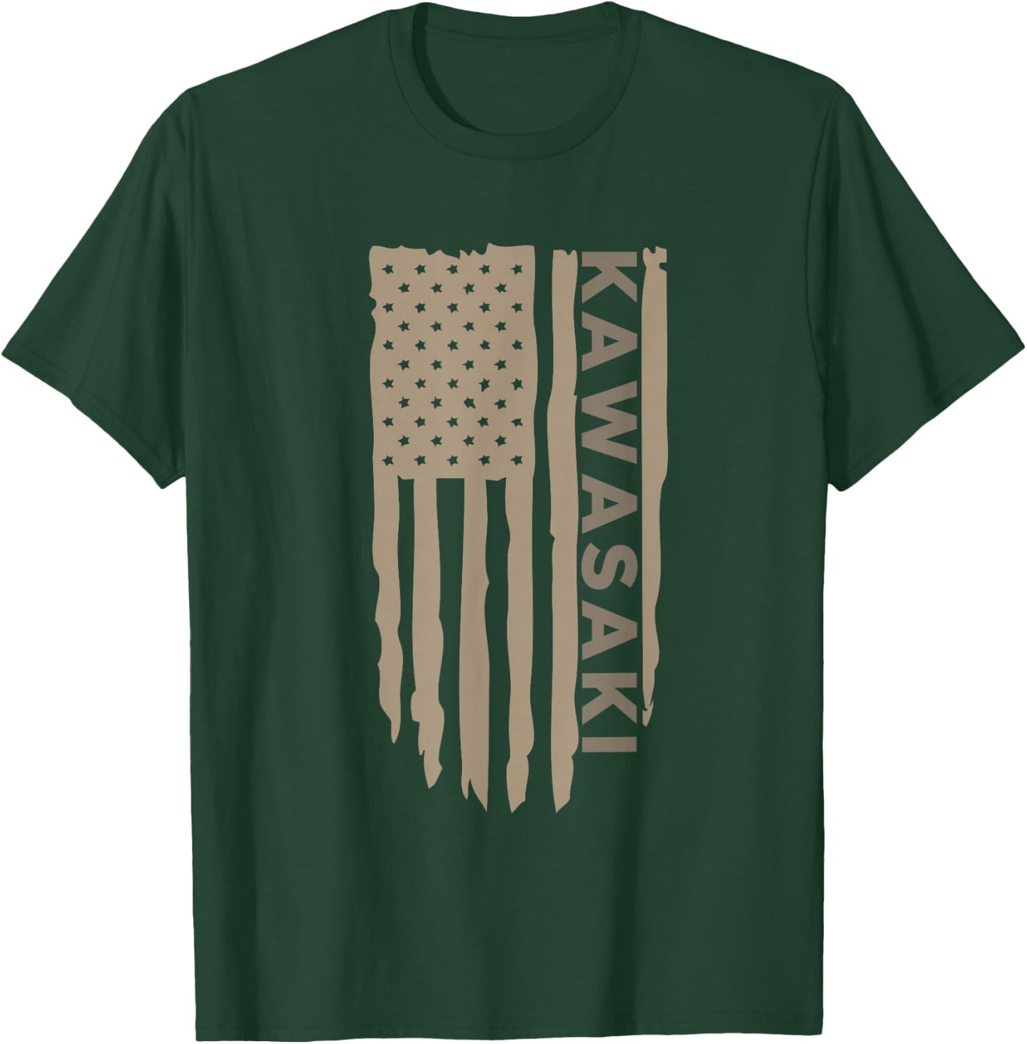Wandering Wheels Men's Kawasaki American Flag T-Shirt - T-Shirt | Forest