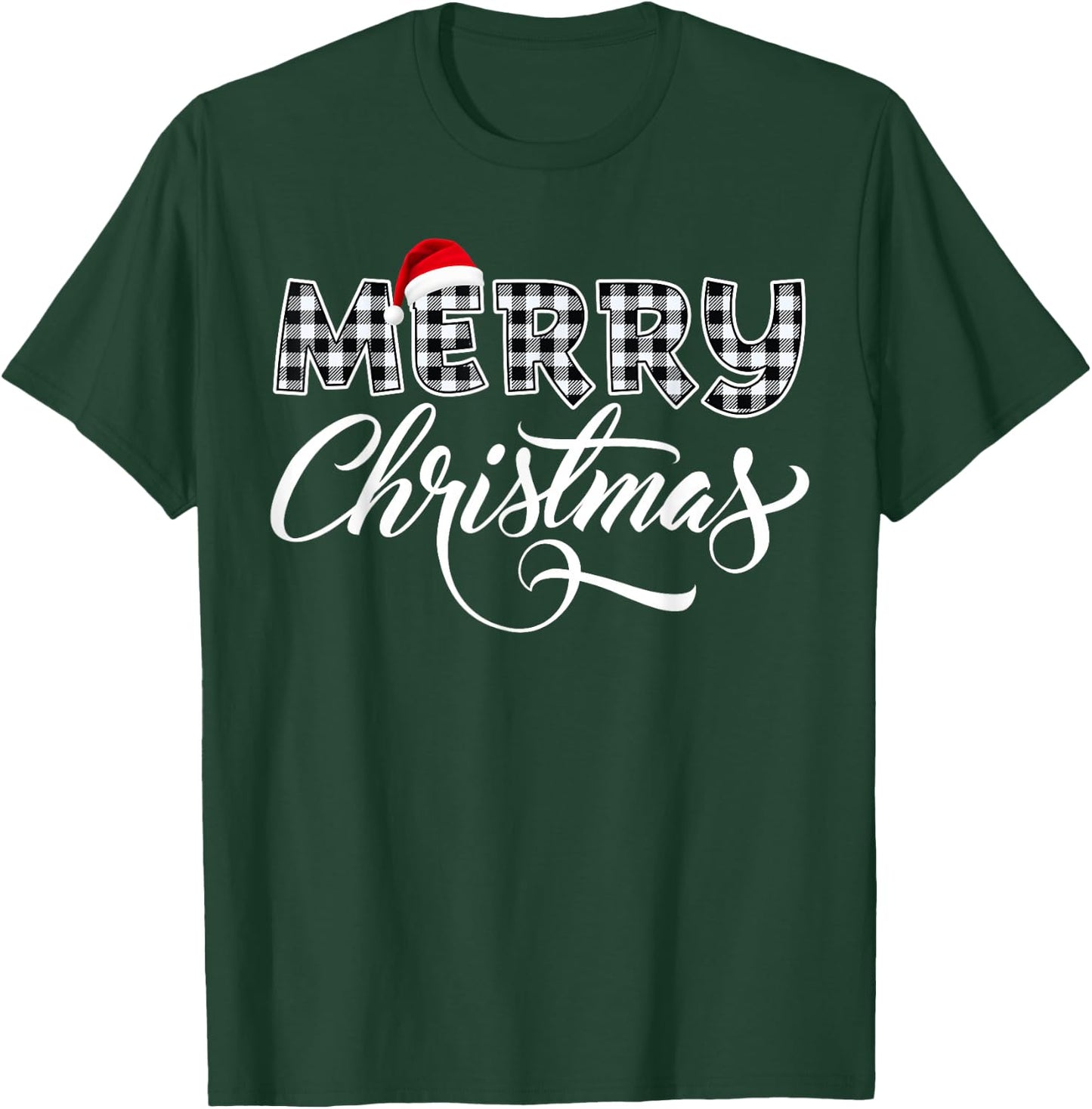Merry Christmas Buffalo Black and White Plaid Women T-Shirt - T-Shirt | Forest