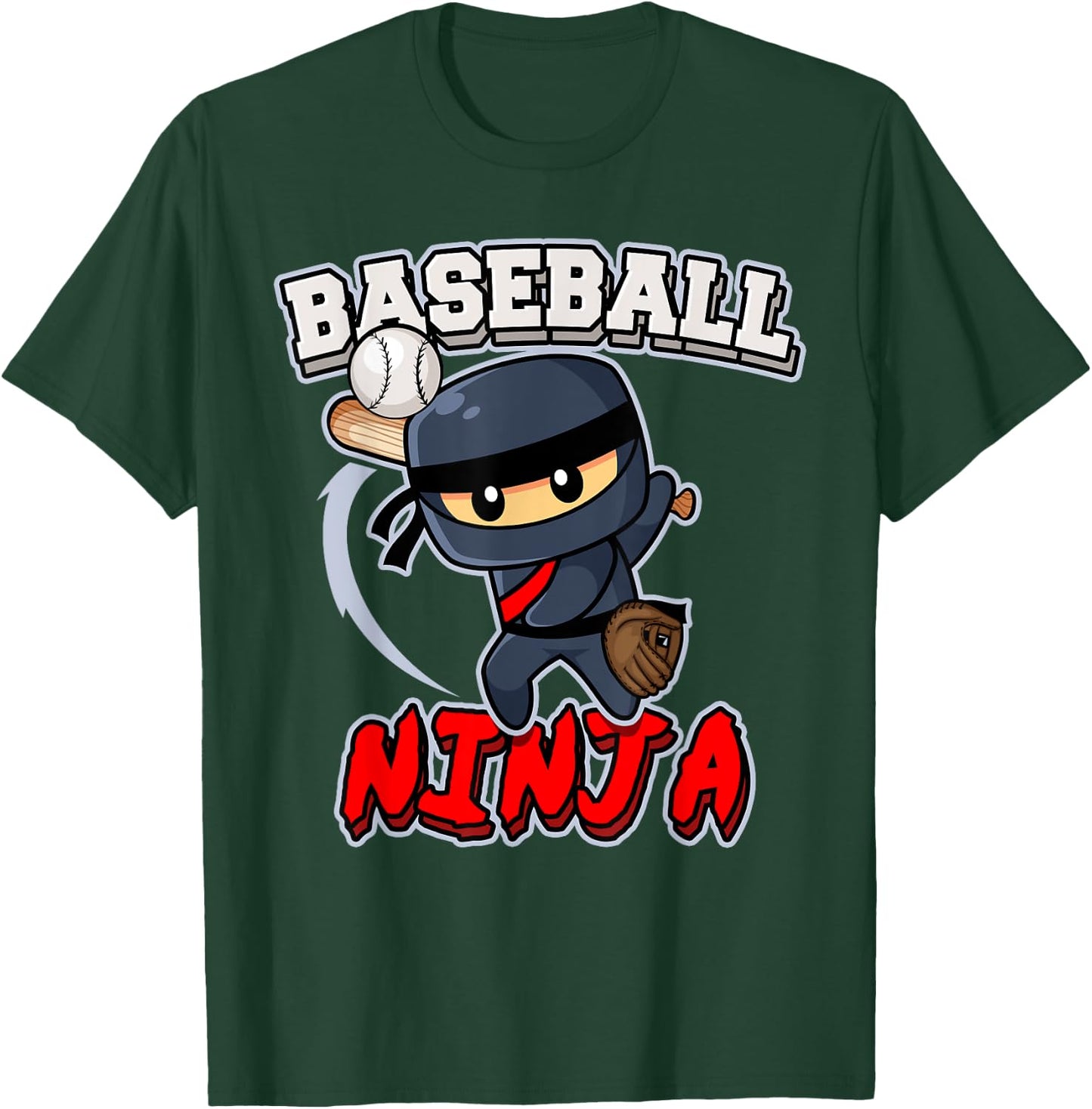 Baseball Ninja Player Batter Baseball T-Shirt - T-Shirt | Forest