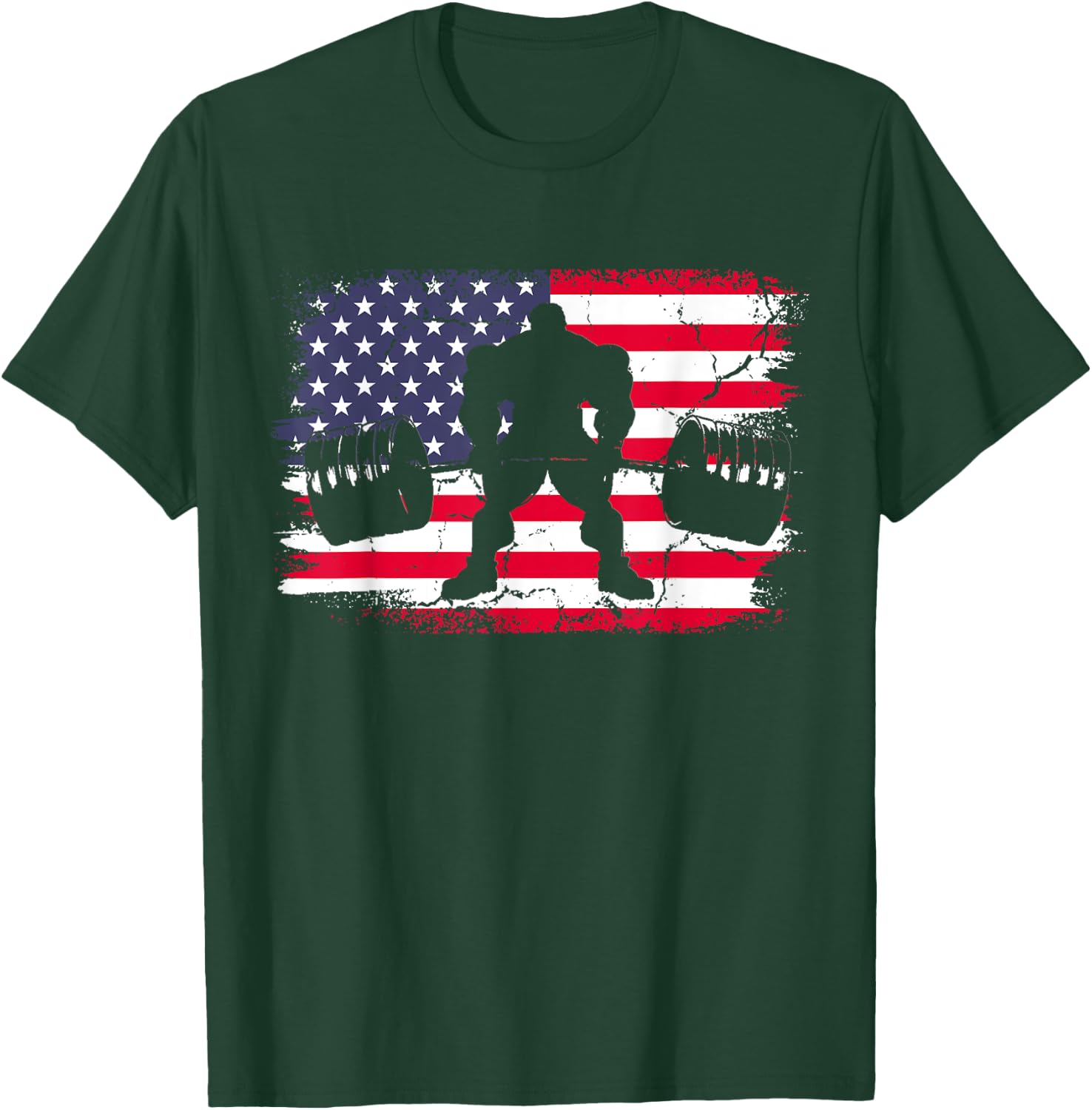 Gym Deadlift Powerlift With USA American Flag T-Shirt - T-Shirt | Forest