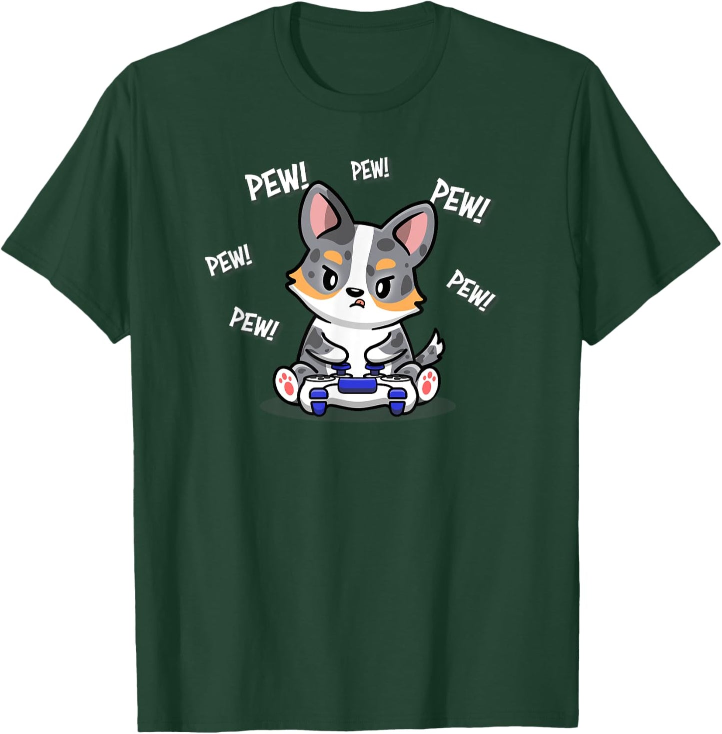 Funny Video Game Pew Kawaii Cardigan Blue Merle Corgi Lover T-Shirt - T-Shirt | Forest