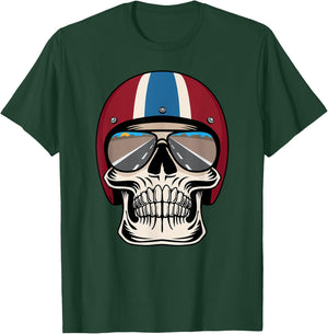 Retro Skull wearing Motorcycle Helmet and Sunglasses Design T-Shirt - T-Shirt | Forest