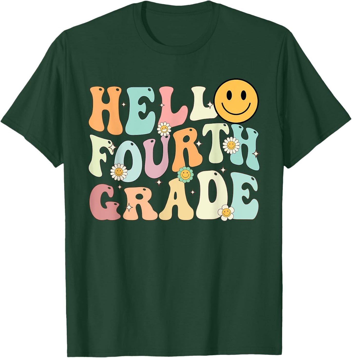 Groovy Hello 4th Fourth Grade Back To School Teacher Student T-Shirt - T-Shirt | Forest