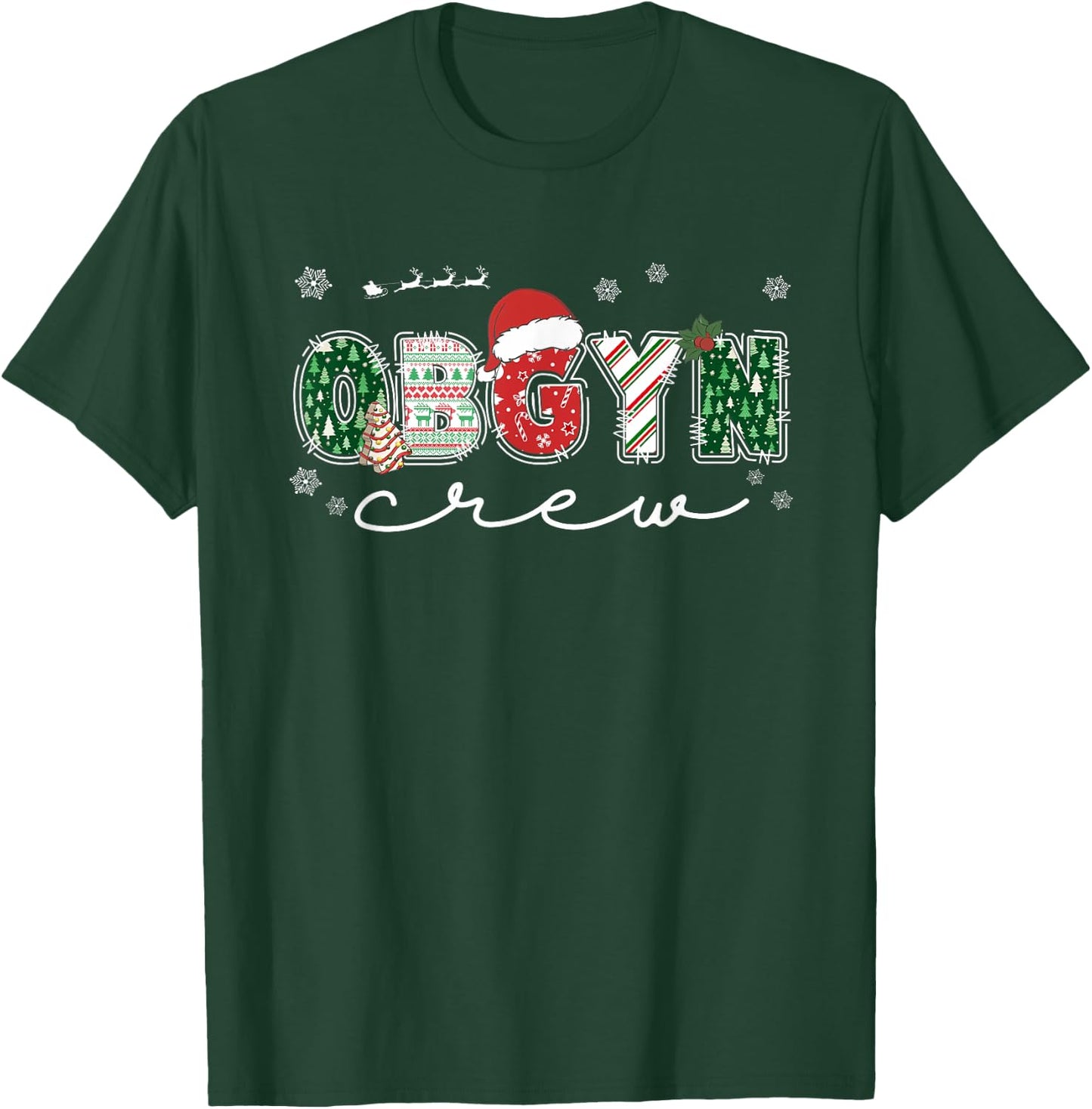 OBGYN Crew Christmas OB Nurse Santa Hat Holiday Pajama T-Shirt - T-Shirt | Forest