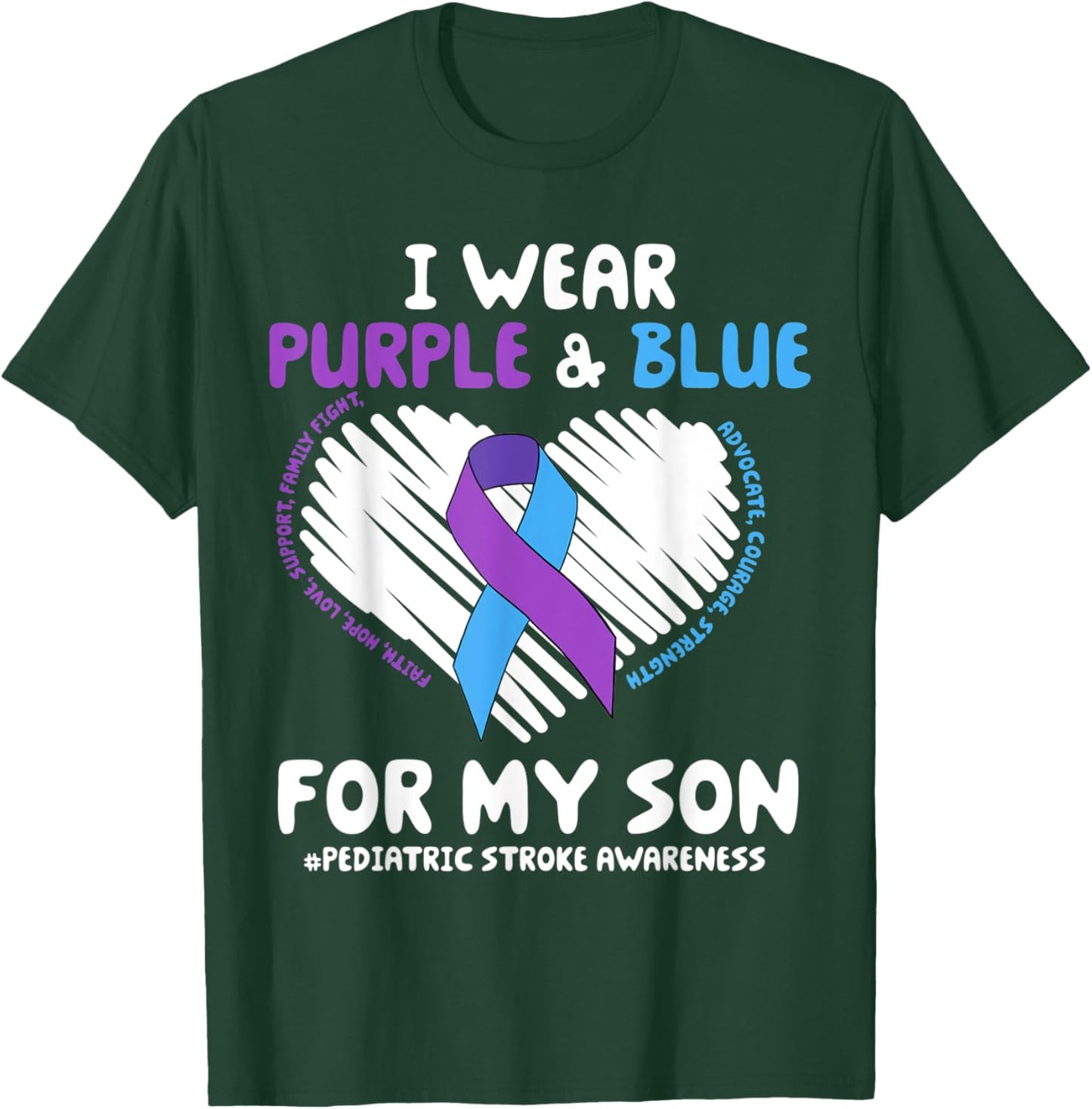I Wear Purple & Blue For My Son Pediatric Stroke Awareness T-Shirt - T-Shirt | Forest