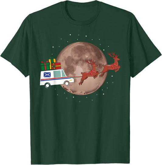 Mail Truck to the Moon Postal Workers Christmas Funny T-Shirt - T-Shirt | Forest