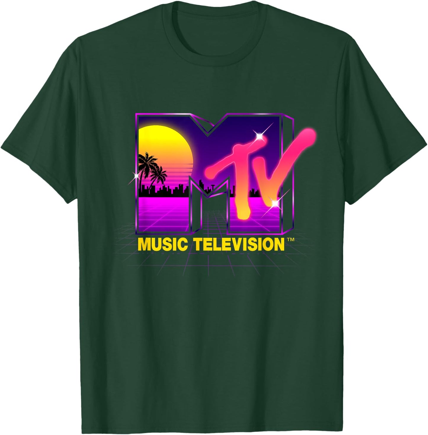 Mademark x MTV - MTV Retrowave Sunset Synthwave Cyberpunk Vaporwave 80s MTV T-Shirt - T-Shirt | Forest