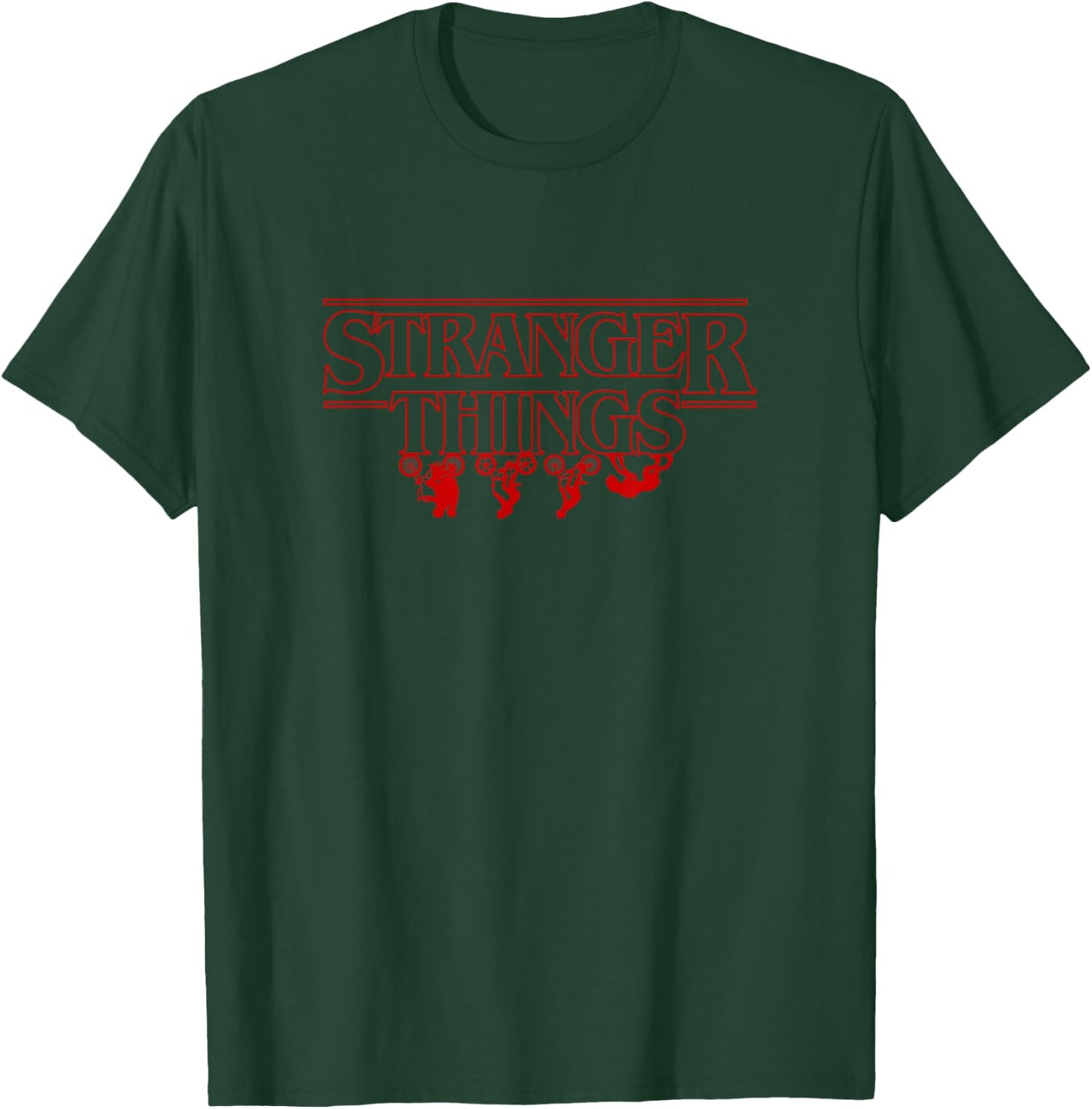 Stranger Things Kids Riding Bikes With Demodog Following T-Shirt - T-Shirt | Forest