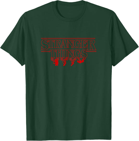 Stranger Things Kids Riding Bikes With Demodog Following T-Shirt - T-Shirt | Forest