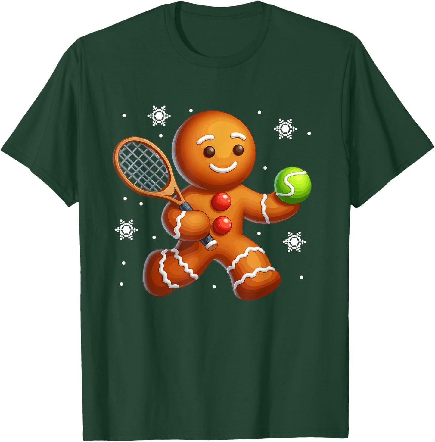 Gingerbread Playing Tennis Christmas Cookie Player Team T-Shirt - T-Shirt | Forest