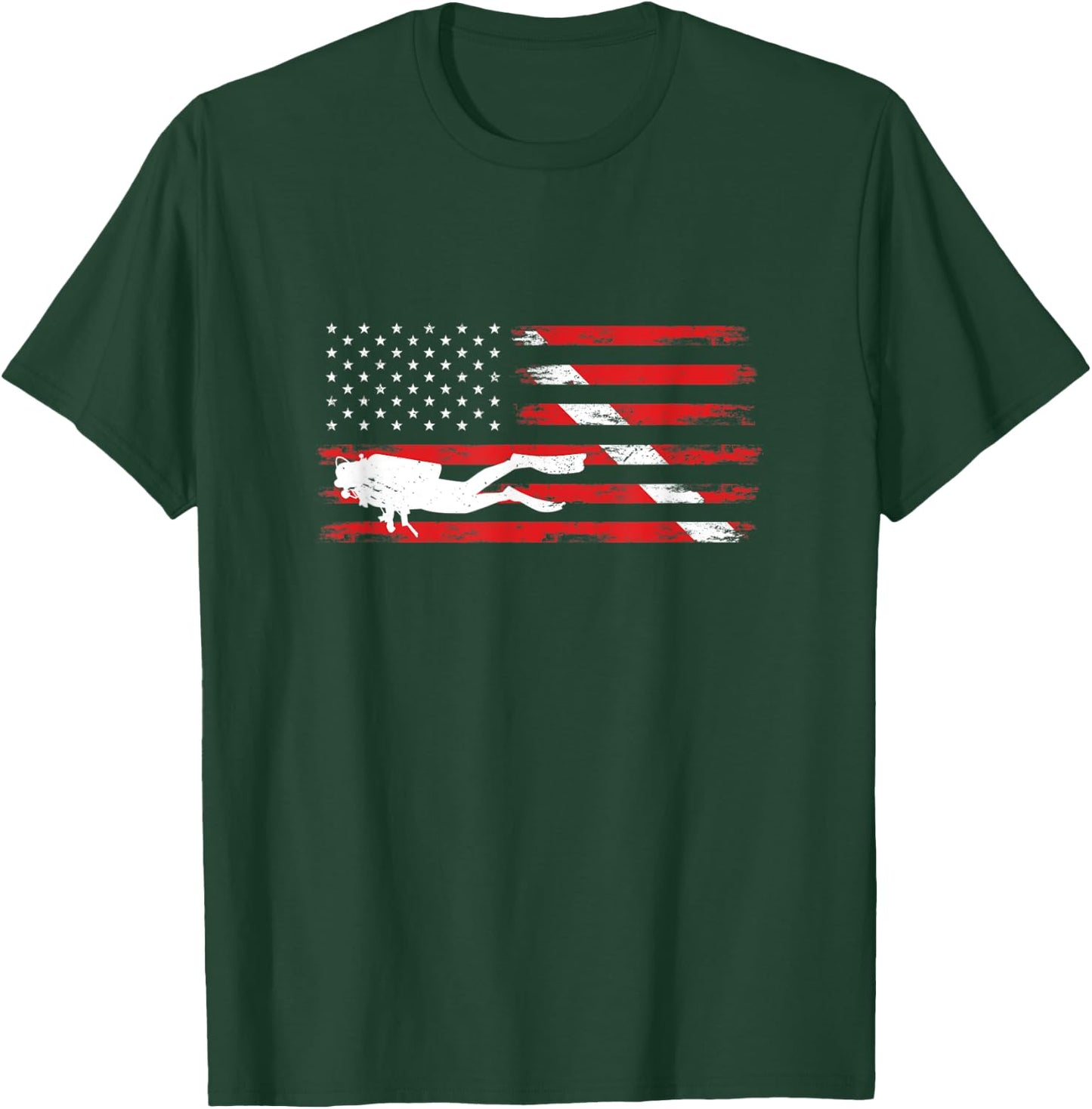 Diving Down Dive Flag Scuba Diving American Flag Diver T-Shirt - T-Shirt | Forest