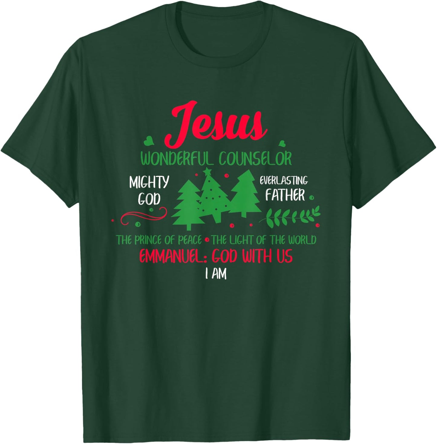 Christian Christmas Bible God With Us Jesus Tree T-Shirt - T-Shirt | Forest