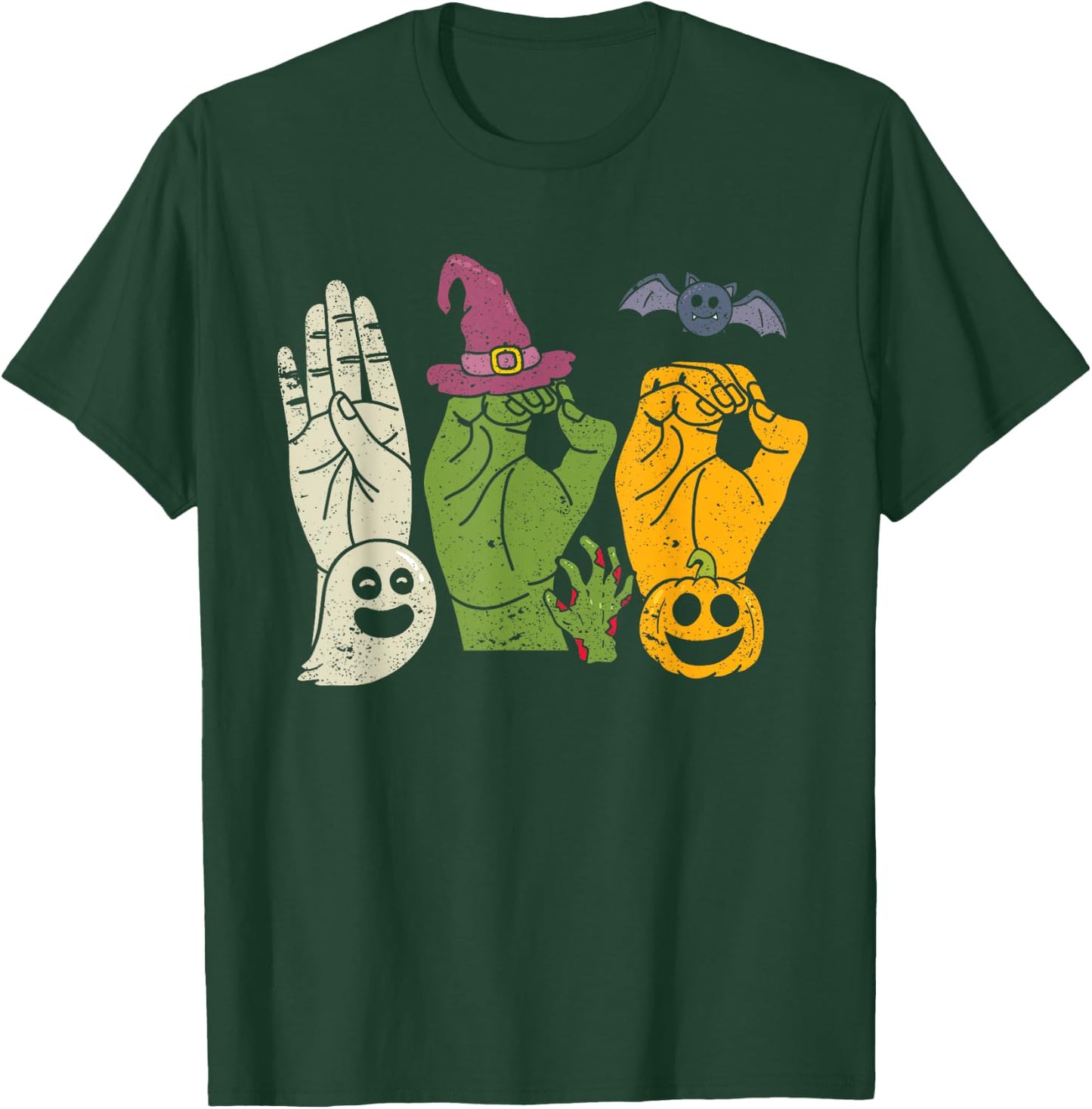 Boo Hands American Sign Language Pride ASL Halloween Witch T-Shirt - T-Shirt | Forest