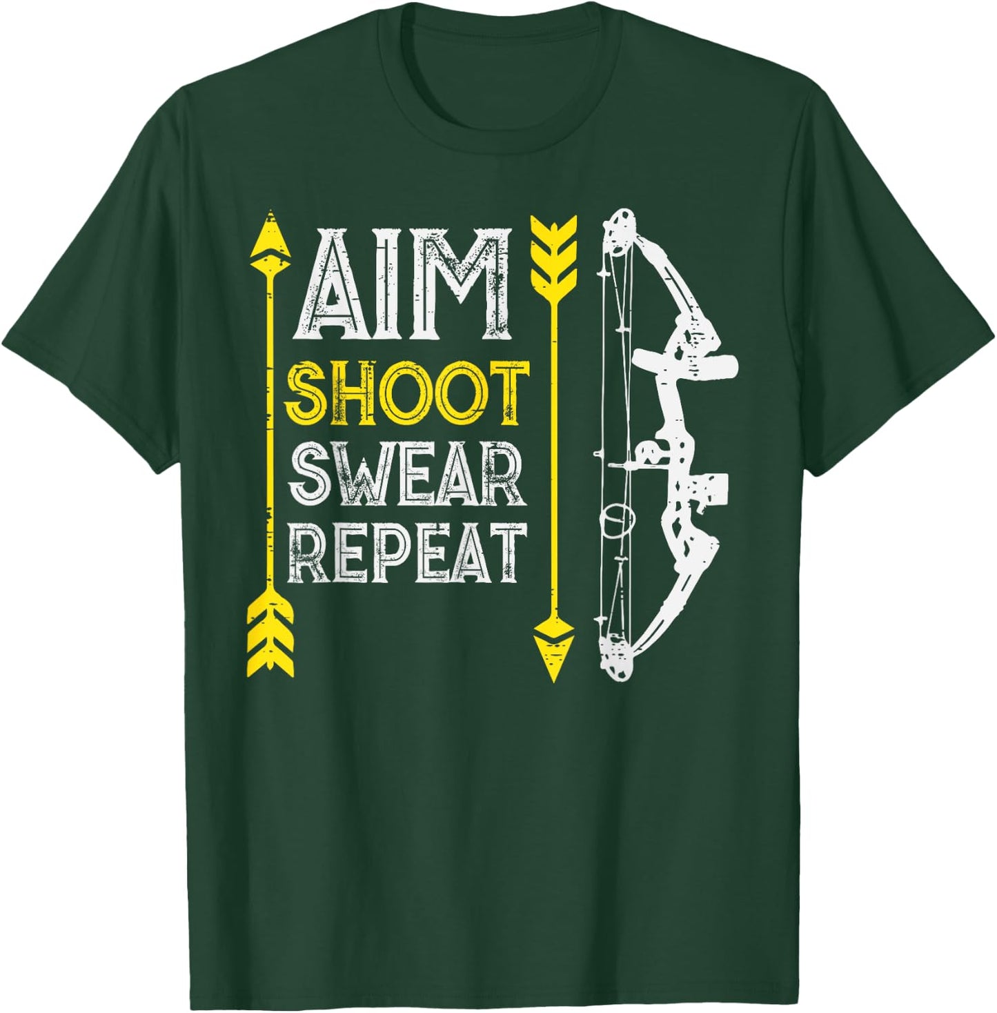 Bow Hunting Aim Shoot Repeat Funny Archer Hunter Men Women T-Shirt - T-Shirt | Forest