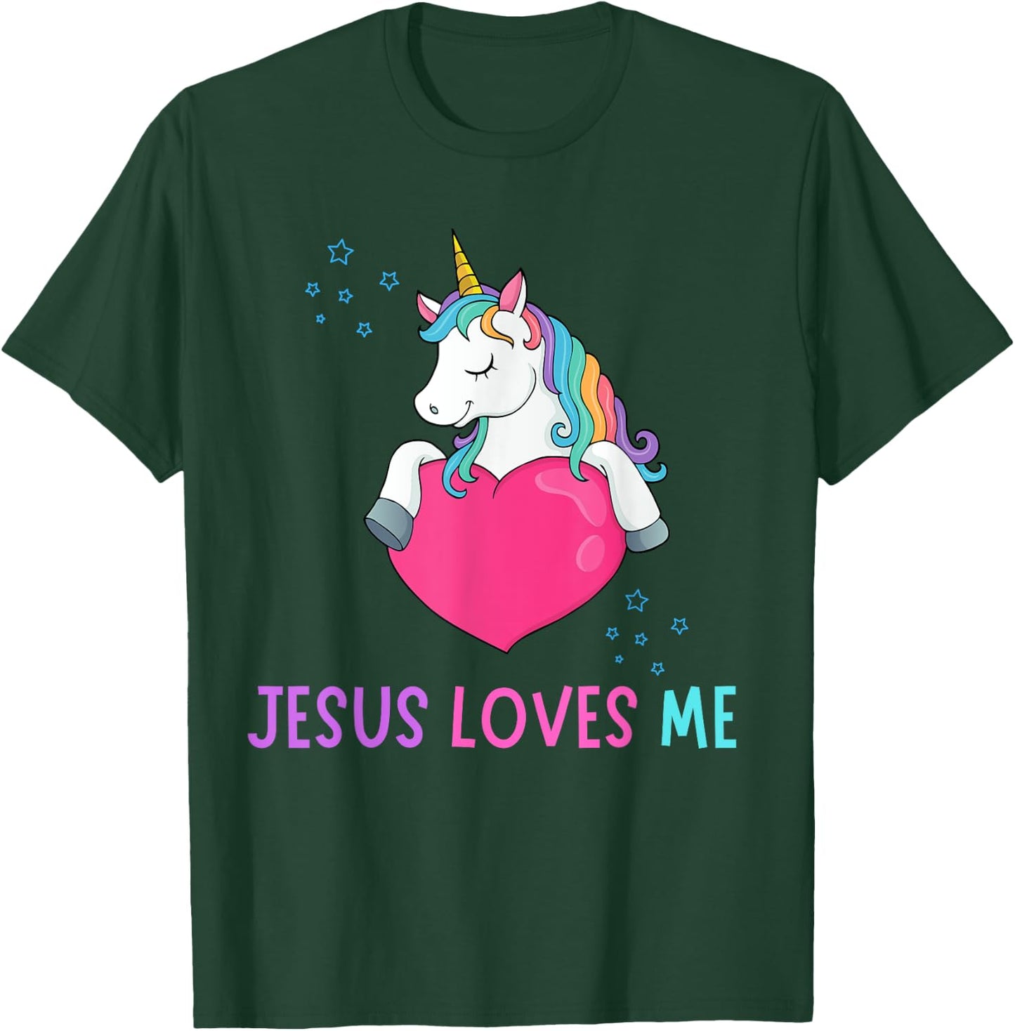 Kids Jesus Loves Me Christian Bible Girls Rainbow Unicorn T-Shirt - T-Shirt | Forest