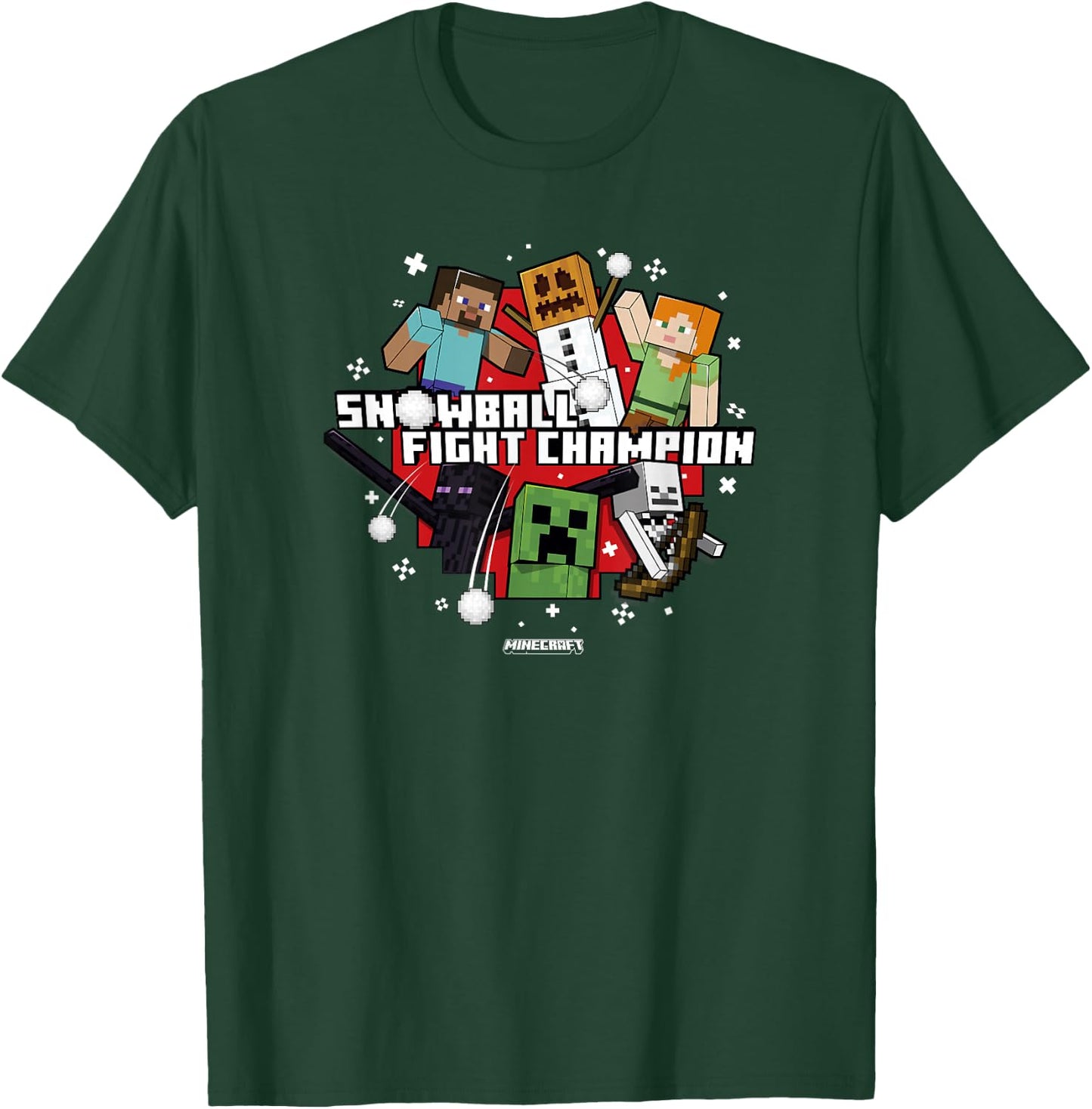 Minecraft Christmas Snowball Fight Champion T-Shirt - T-Shirt | Forest