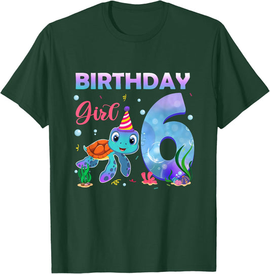 6th Birthday Girl Sea Turtle 6 Year Old Ocean Aquarium Girls T-Shirt - T-Shirt | Forest