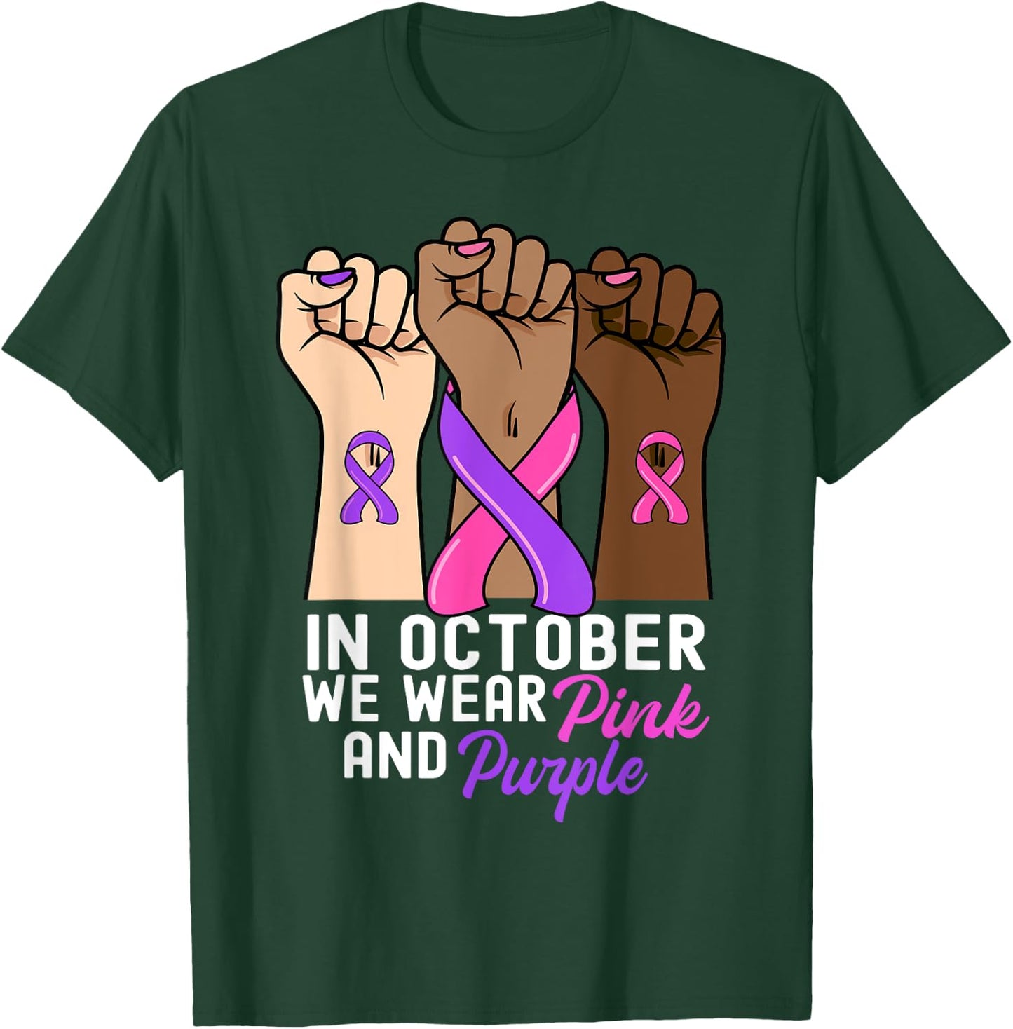 Breast Cancer Domestic Violence Awareness Pink Purple Ribbon T-Shirt - T-Shirt | Forest