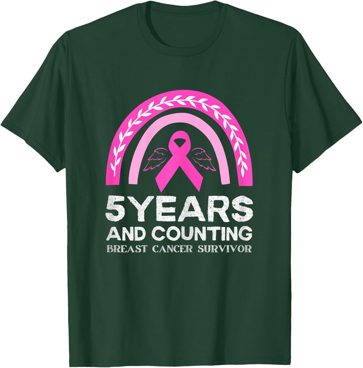Breast Cancer Survivor 5 years Cancer Free Pink Rainbow T-Shirt - T-Shirt | Forest