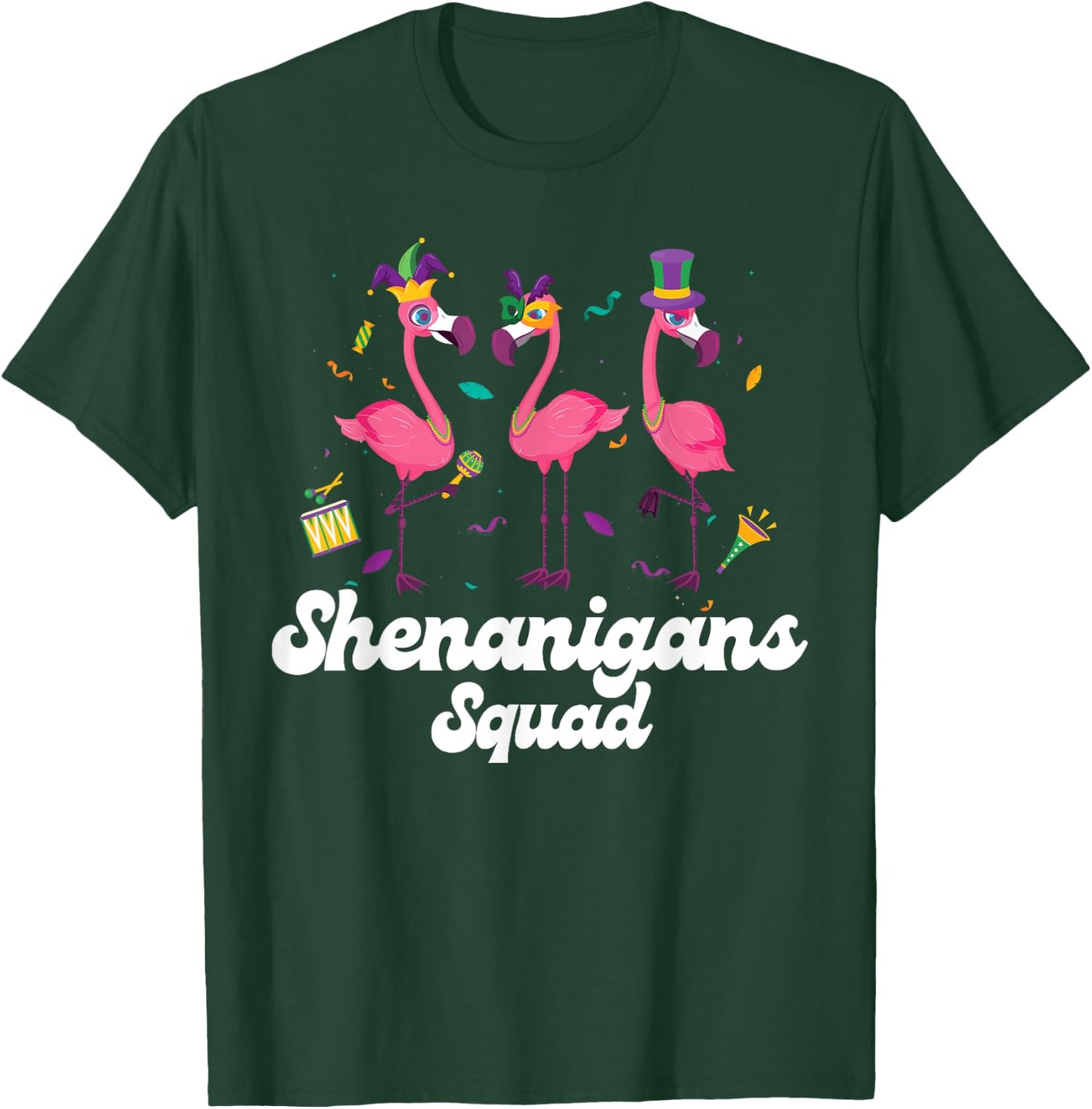 Shenanigans Squad Mardi Gras Flamingo Party Parade Matching T-Shirt - T-Shirt | Forest
