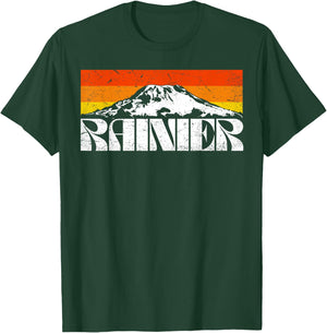 Mount Rainier Vintage Mountains & Sun Retro 80's T-Shirt - T-Shirt | Forest