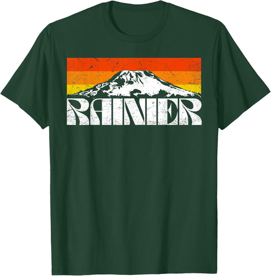 Mount Rainier Vintage Mountains & Sun Retro 80's T-Shirt - T-Shirt | Forest