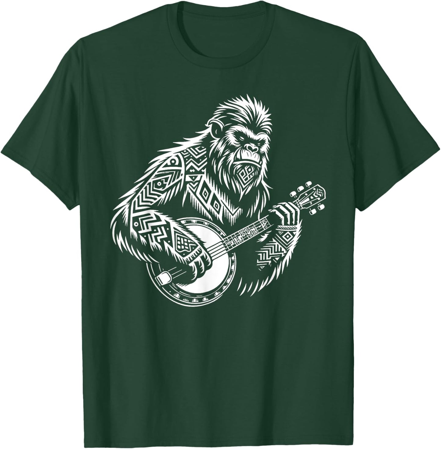 Zen Bigfoot Playing Banjo Tribal Art Music Fest Sasquatch T-Shirt - T-Shirt | Forest