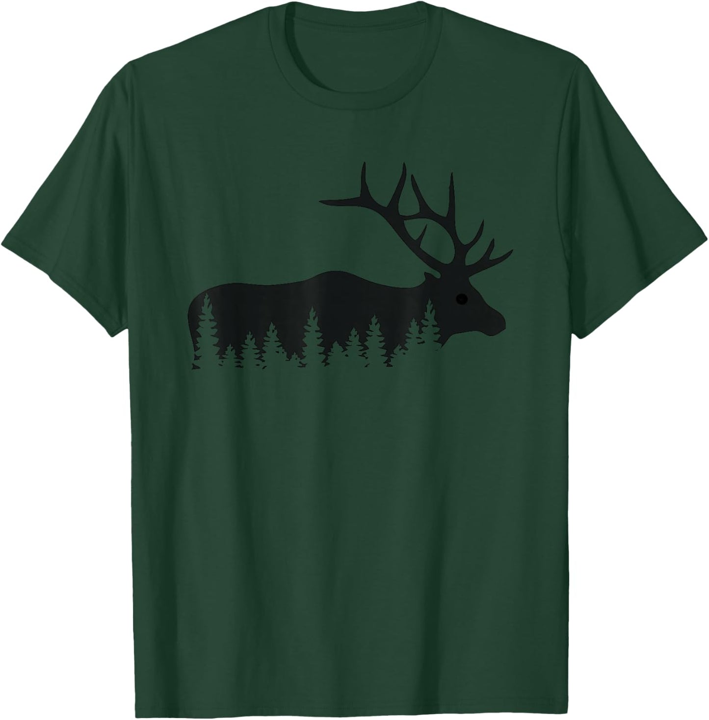 Elk Trees Silhouette Buck Deer Hunting Outdoors T-Shirt - T-Shirt | Forest