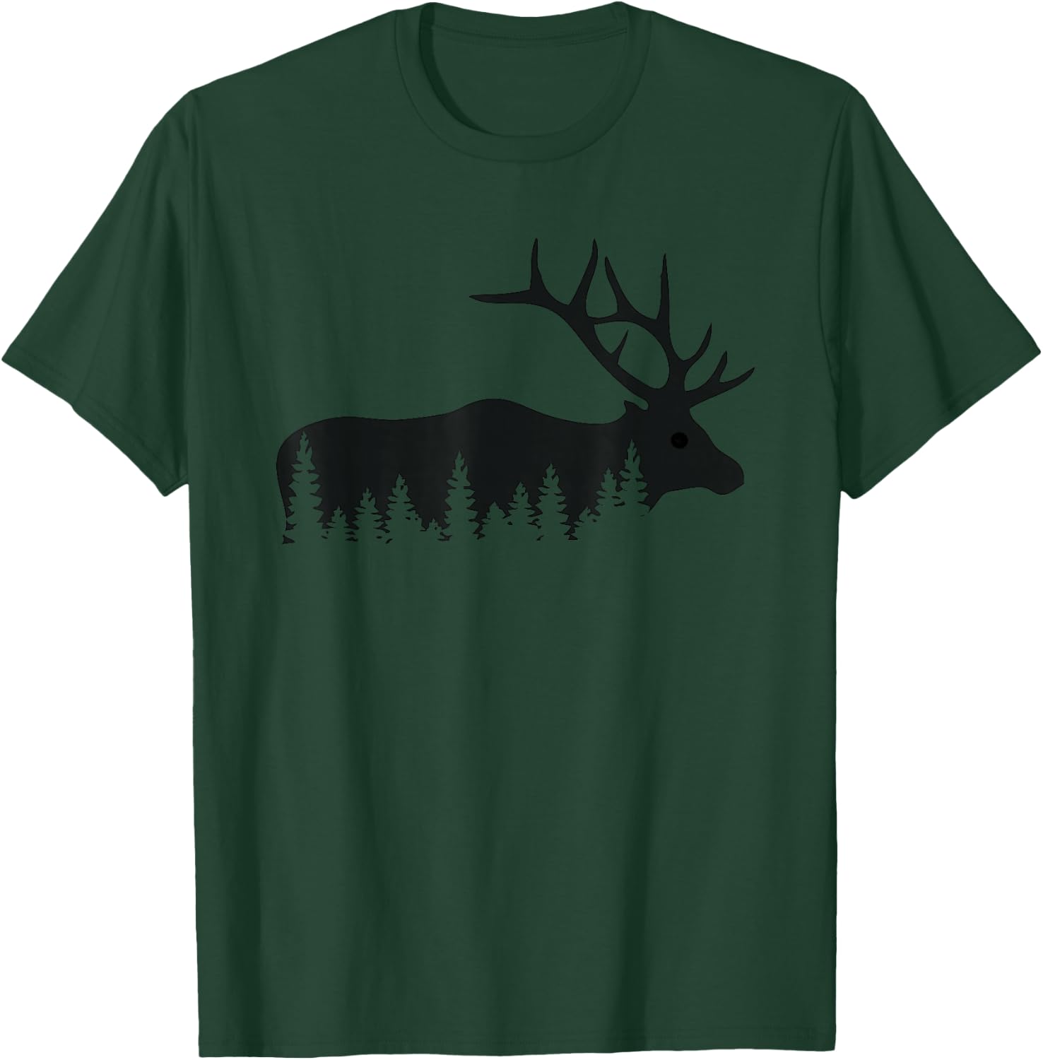 Elk Trees Silhouette Buck Deer Hunting Outdoors T-Shirt - T-Shirt | Forest