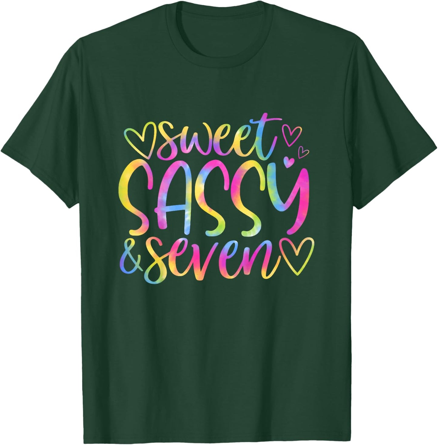 7th Birthday Sweet Sassy and Seven Girls 7 Years Old Tie Dye T-Shirt - T-Shirt | Forest