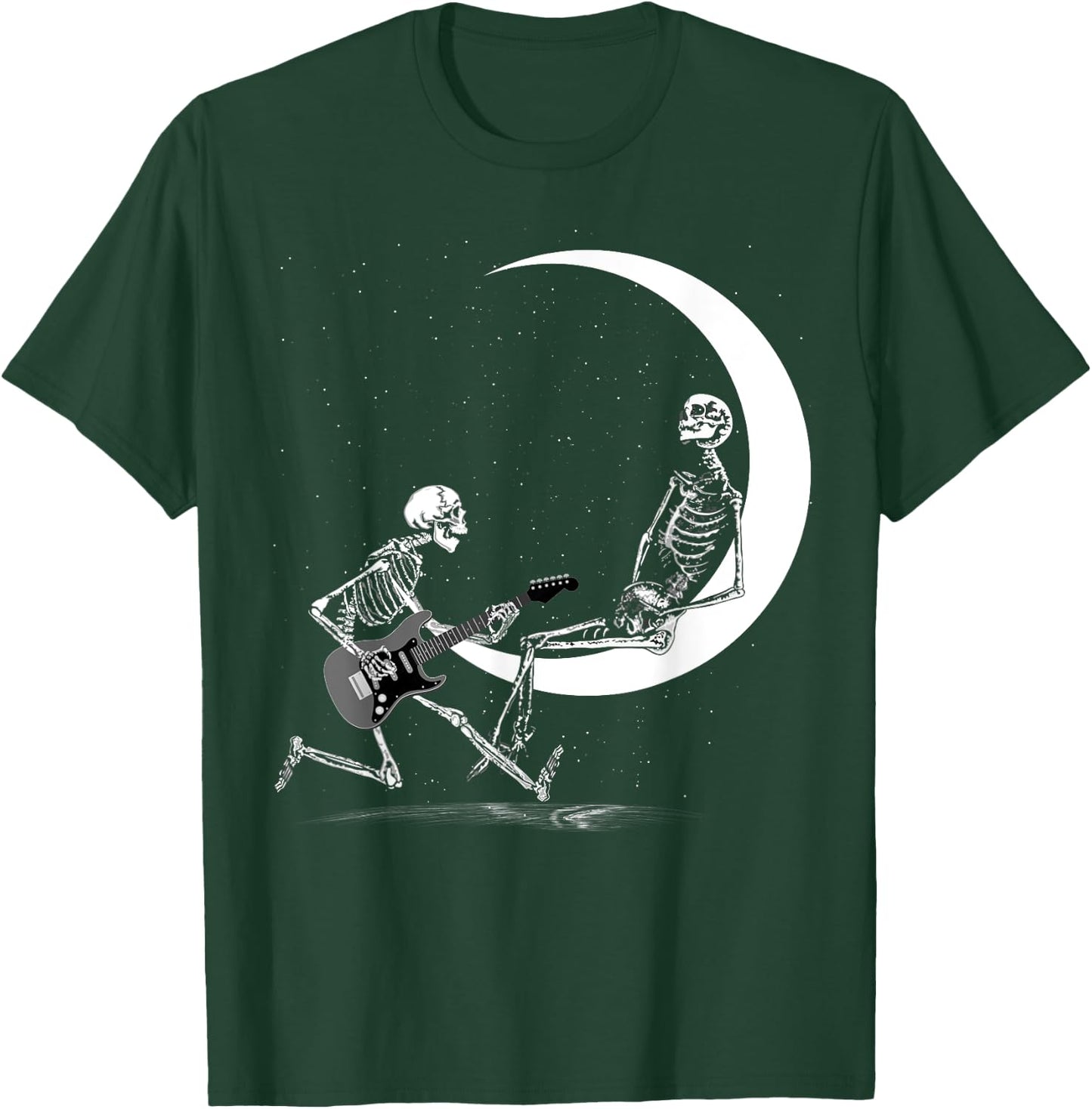 Funny Skeleton Band With Playing Guitar Moon T-Shirt - T-Shirt | Forest