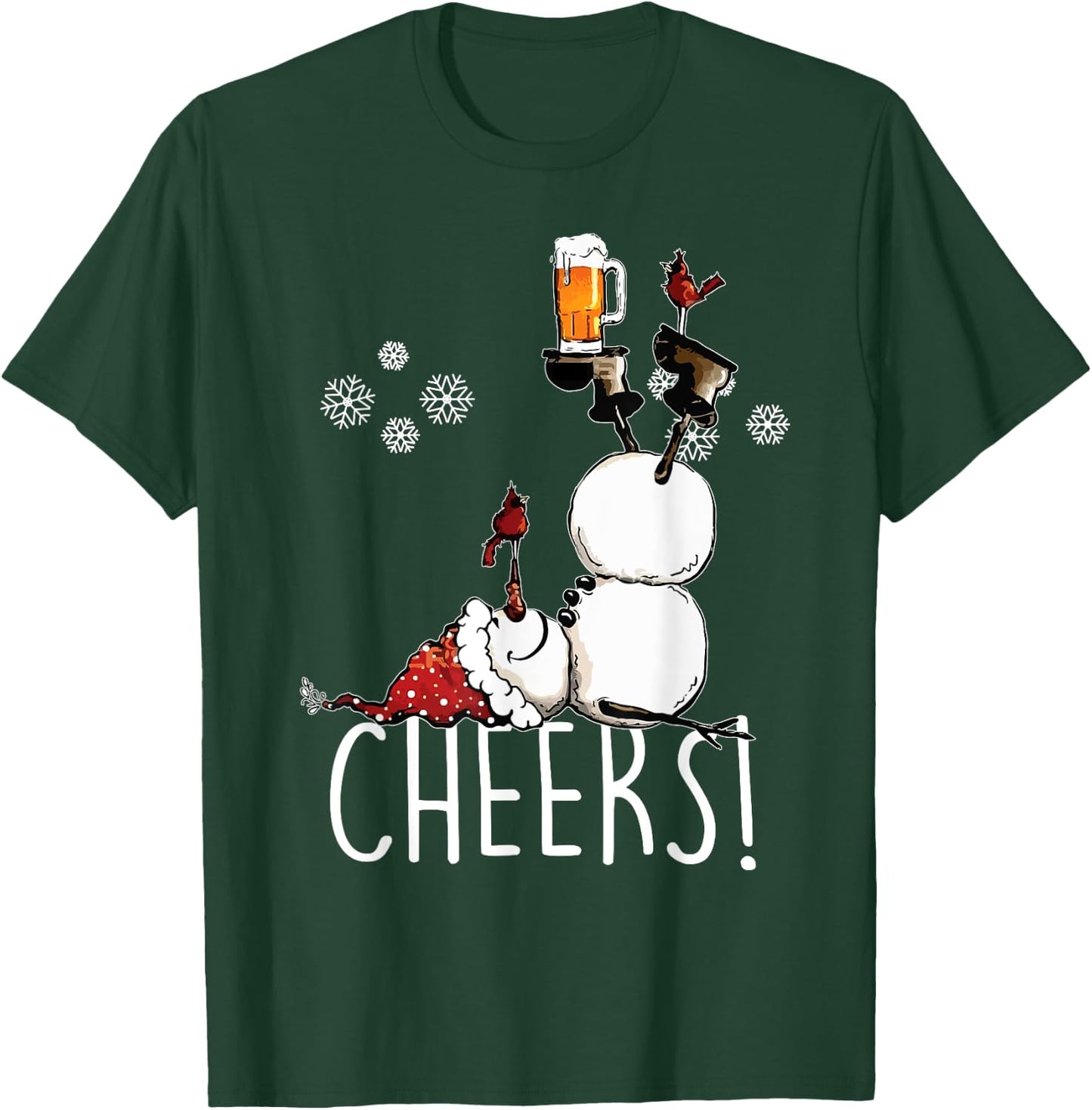 Cheers Snowman Beer and Wine Christmas T-Shirt - T-Shirt | Forest